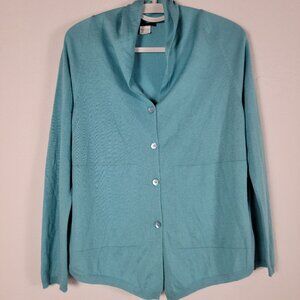 Oska Womens Button-Up Cardigan Sweater Size 1 Turquoise Silk Cashmere Blend